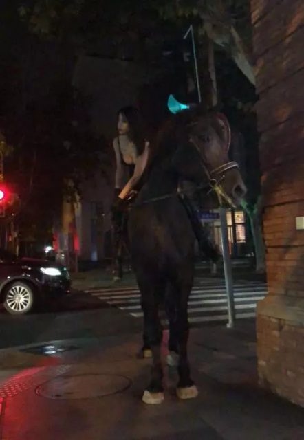 上海市中心一衣著性感女子深夜騎馬，擺拍？？？炒作？？？ 今天