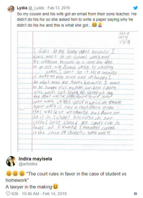 寫作業沒什麼用？14歲男孩的一封「借口」信在網路上走紅