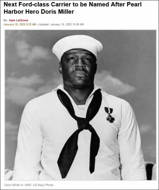 美国航母将首次以黑人命名 系珍珠港事件中的水兵英雄