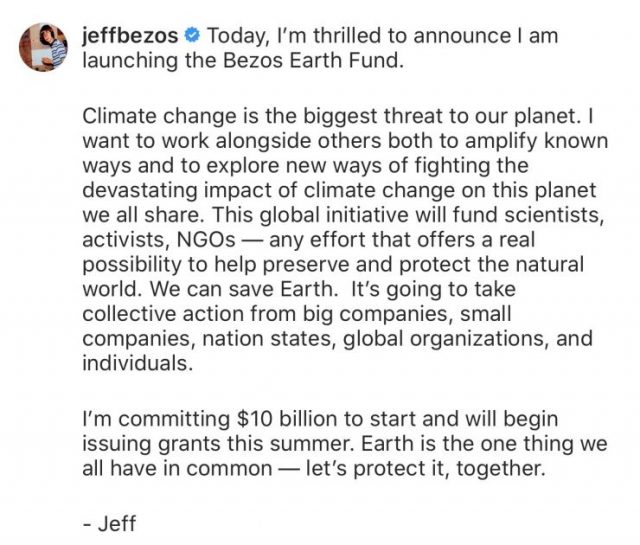 重重批評下 貝索斯宣布捐贈100億美元應對氣候變化