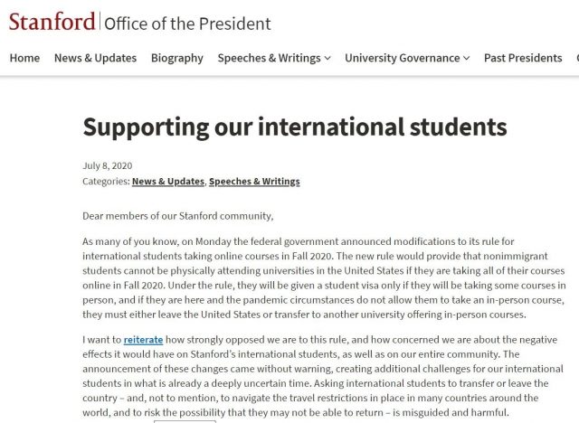 反對留學生新規 斯坦福伯克利均表態 白宮請願簽名超25萬