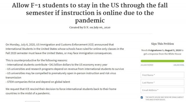 反对留学生新规 斯坦福伯克利均表态 白宫请愿签名超25万