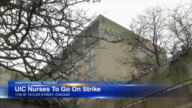 今天，800多名護士在芝加哥伊利諾斯大學醫院舉行罷工