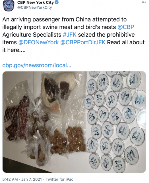 惨! 华人乘客扛20磅猪肉30盒燕窝入境 当场被抓 东西全没! 加拿大海关已开70万罚单!