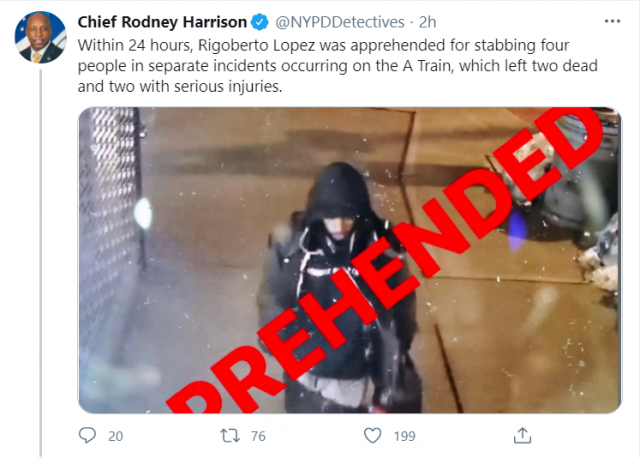 纽约地铁非裔游民连捅4人被捕：曾4次遭捕后释放 有精神病史！