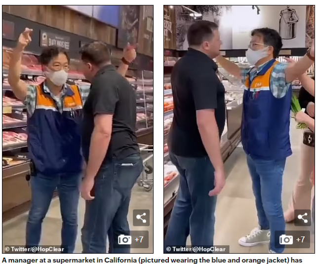 視頻瘋傳! 白男進超市拒戴口罩 當眾撒潑 亞裔大媽彪悍開罵: 滾!