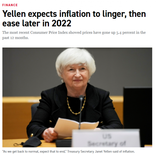 财长耶伦: 美国未失去对通胀控制 预计将在明年中后期缓解