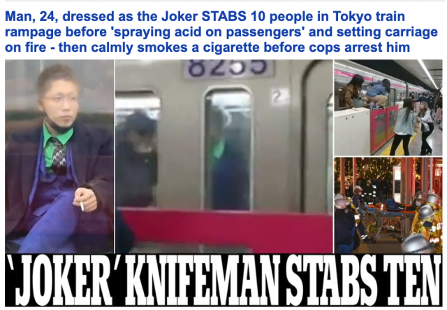 突发! 万圣节变大逃杀! 男子扮小丑狂捅10人 放火炸地铁 乘客爬窗逃命! 视频曝光!