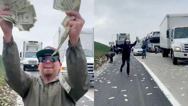 馬路飄漫天鈔票人們瘋狂撿錢，美國警方怒：不還回去就坐牢！