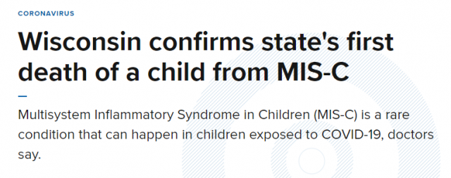 全美首例！儿童感染新冠有关MIS-C后死亡