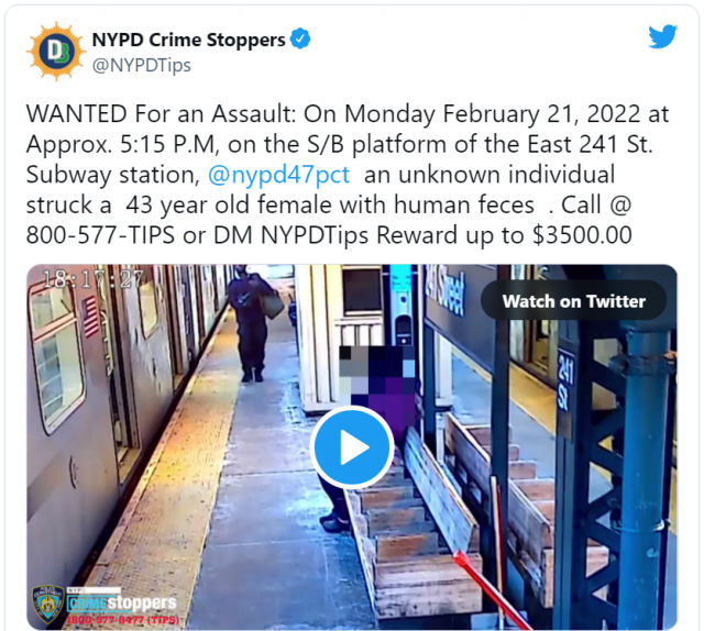 啥？太臭了吧！纽约地铁连泼粪都出现了！一女子无辜被扣粪，袭击者是觉得自己的排泄物很香么？