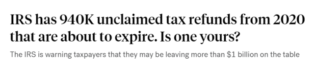 华人速查！IRS：10亿退税无人领！逾期将充公！最后期限：5月17号！