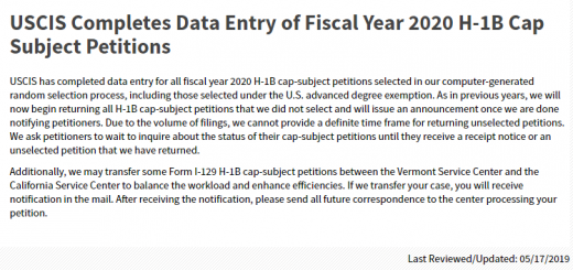 移民局完成H-1B数据录入 未中签者将陆续收到退件