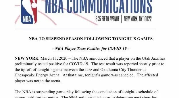 特朗普宣布对欧洲实施30天旅行禁令，NBA宣布停摆