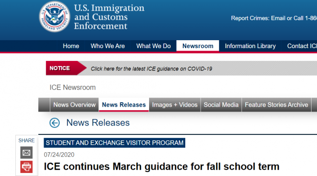 ICE又推新規 禁止秋季學期全網課國際新生入境