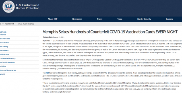 美國又查獲超3千張中國寄來的假疫苗卡，華裔醫師賣疫苗卡恐坐牢120年
