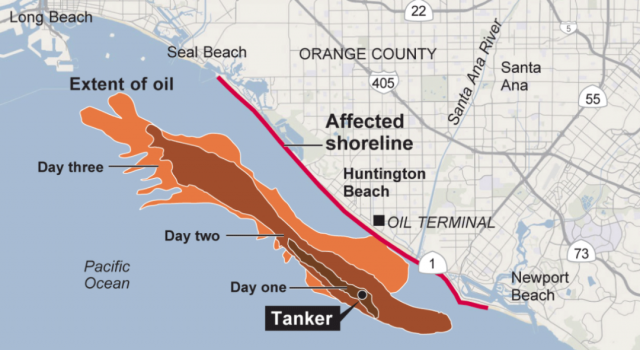 近13萬加侖石油泄露進海，橙縣致信拜登宣布重大災難，當地生態面臨威脅